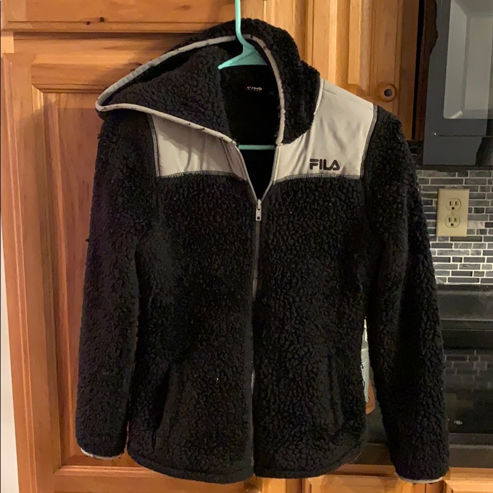 Girls Fila hooded coat - black/silver